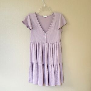 See You Monday Lavender Ribbed V-Neck Dress - Size Large